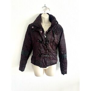 Baby Phat‎ Puffer Jacket Leopard Print Womens M Full Zip Faux Leather Purple Y2K